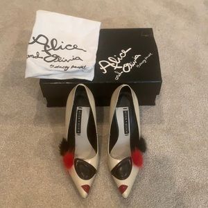 Alice and Olivia leather Josie Pom-Pom heels